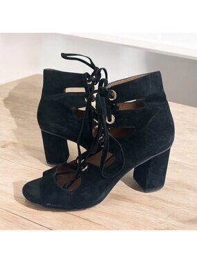 COACH Black Suede Laceup Block Heels Size 8.5